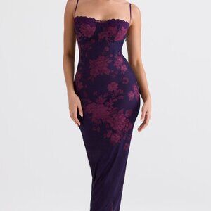 House of CB Aiza grape floral print maxi dress in Size L+ in Plus Cup. NWOT